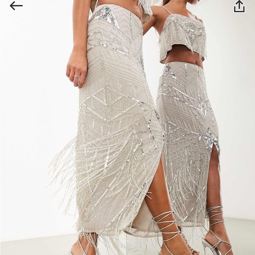 NWT ASOS Edition sequin and fringe artwork midi skirt